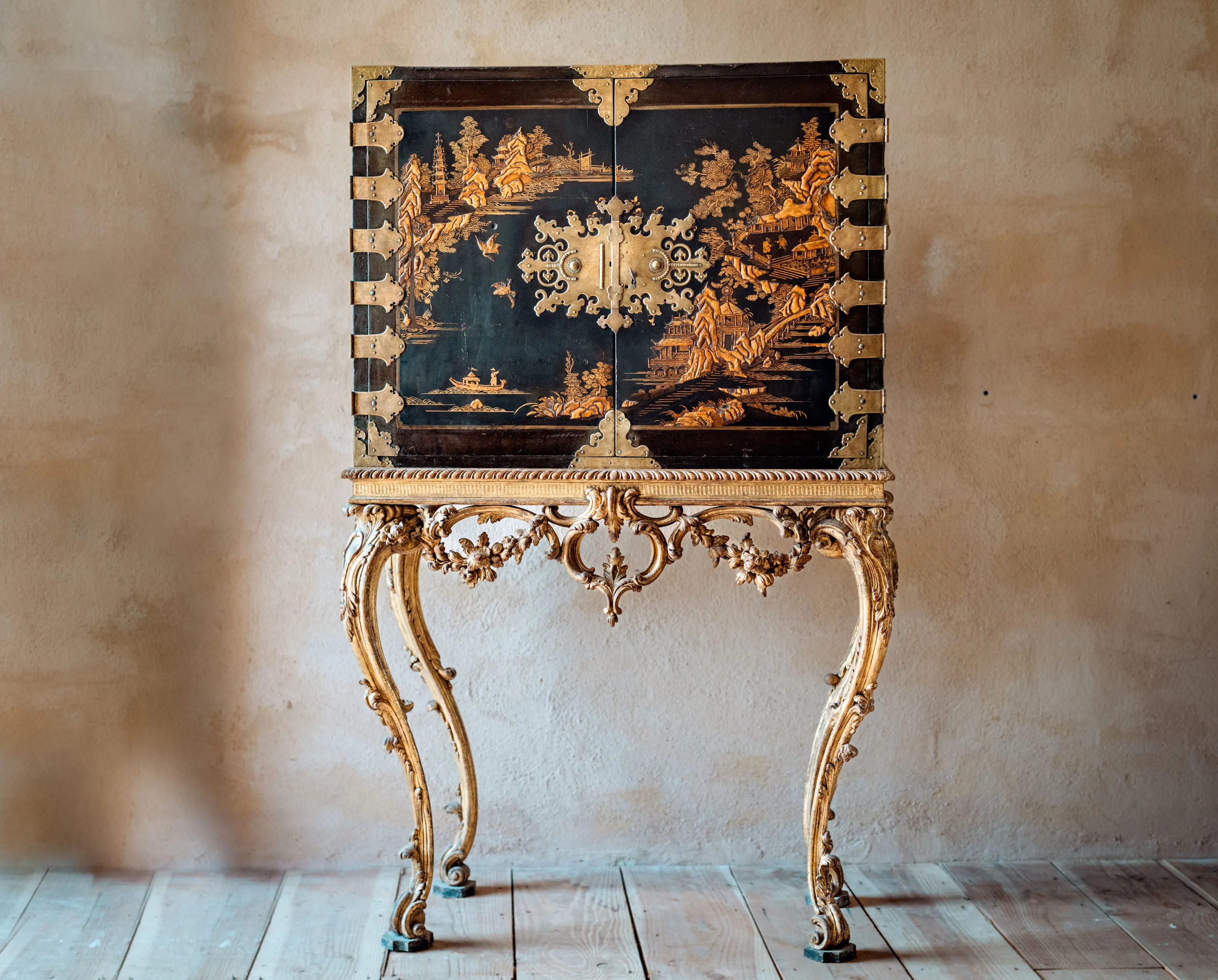 A Japanese export lacquer cabinet on its original George III